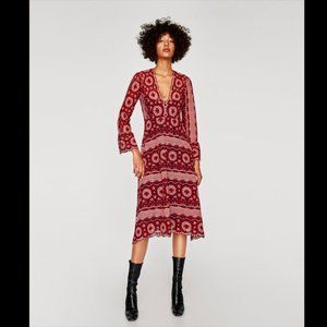 ZARA WOMAN Midi Dress with Embellished Lace